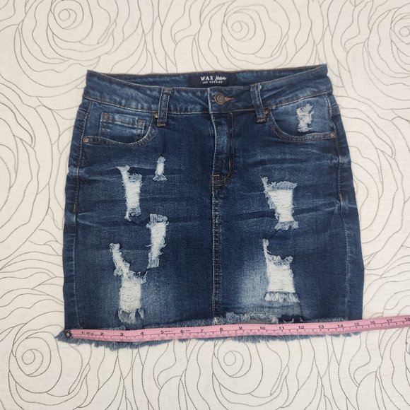 [S] Ripped Denim Wax Jeans Mini Skirt - Picture 7 of 8